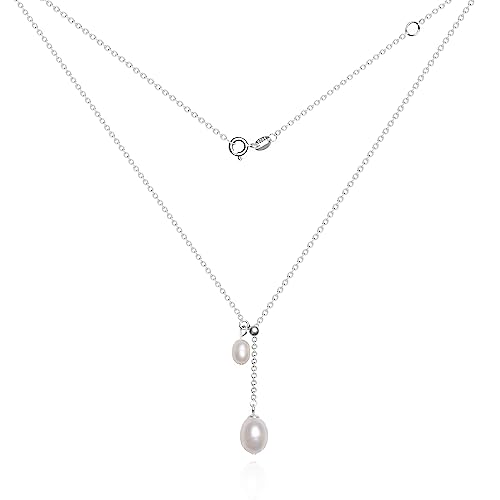 925 Sterling Silver Dainty Freshwater Cultured Pearl Choker Necklace White Genuine Real Pearl Charm Necklaces Jewelry Gifts for Her - color: Choker Y-Silver