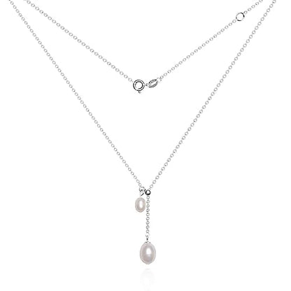 925 Sterling Silver Dainty Freshwater Cultured Pearl Choker Necklace White Genuine Real Pearl Charm Necklaces Jewelry Gifts for Her - color: Choker Y-Silver