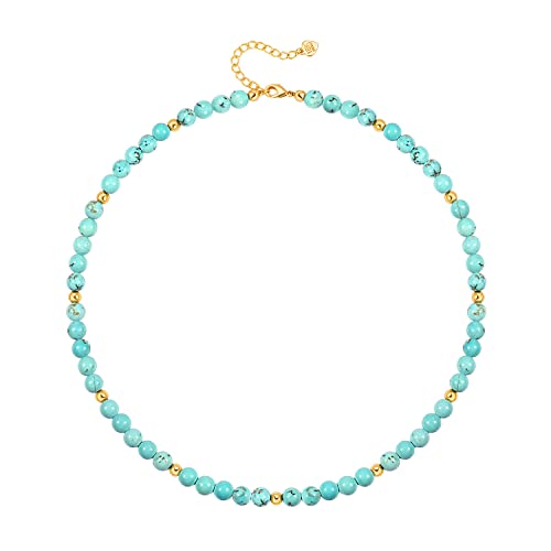 Aobei Pearl Gemstone Beaded Choker Necklace for Women Boho Turquoise/Cultured Freshwater Pearls/Garnet/Amazonite Jewelry - color: K Blue-green Round Turquoise