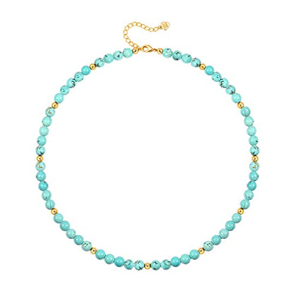 Aobei Pearl Gemstone Beaded Choker Necklace for Women Boho Turquoise/Cultured Freshwater Pearls/Garnet/Amazonite Jewelry - color: K Blue-green Round Turquoise