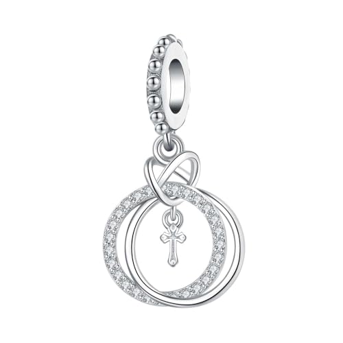 925 Sterling Silver Charms for Bracelets and Necklace Religious Cross Pendants Praying Hands, Bible, Virgin Mary, Jesus, Church Bead Jewelry - color: Annular Cross Charms