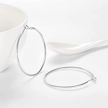 3 Pairs Sterling Silver Large Hoop Earrings Set for Women 40 50 60MM | 14K White Gold Plated, Hypoallergenic - style: E:Silver 20mm 30mm 40mm