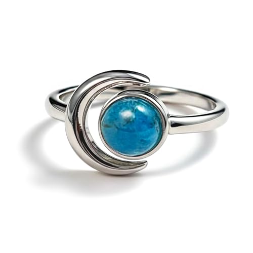 Sun and Moon Ring, Adjustable Natural Stone Rings for Women & Men, Boho Celestial Jewelry for Daily Wear - color: Apatite