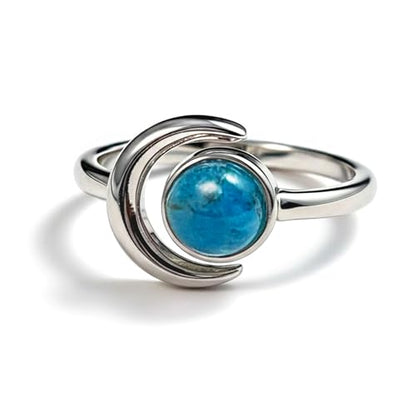 Sun and Moon Ring, Adjustable Natural Stone Rings for Women & Men, Boho Celestial Jewelry for Daily Wear - color: Apatite