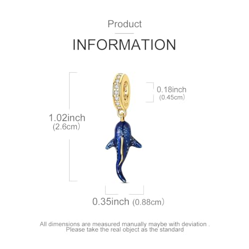 Hapour 925 Sterling Silver Charms for Bracelet Necklace Dangle Pendant Bead | Whale Shark Charm, Glow in the Dark, Matryoshka Russian Doll Baking European Jewelry Charm, 14k Gold Plated - style: Golden Blue Glowing Whale Shark