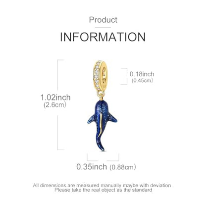 Hapour 925 Sterling Silver Charms for Bracelet Necklace Dangle Pendant Bead | Whale Shark Charm, Glow in the Dark, Matryoshka Russian Doll Baking European Jewelry Charm, 14k Gold Plated - style: Golden Blue Glowing Whale Shark