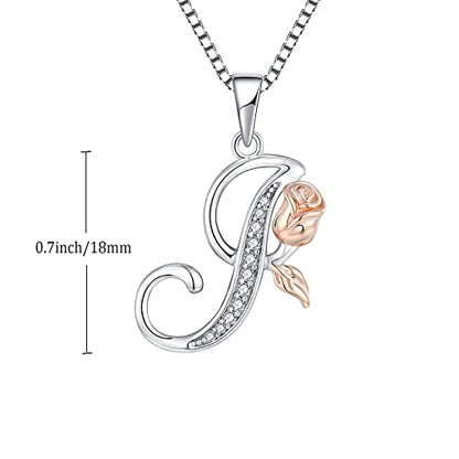 STARCHENIE Initial Necklace for Women Sterling Silver Letters 26 Alphabet Pendant Rose Flower Jewelry Gifts for Family Sisters Friend - color: I