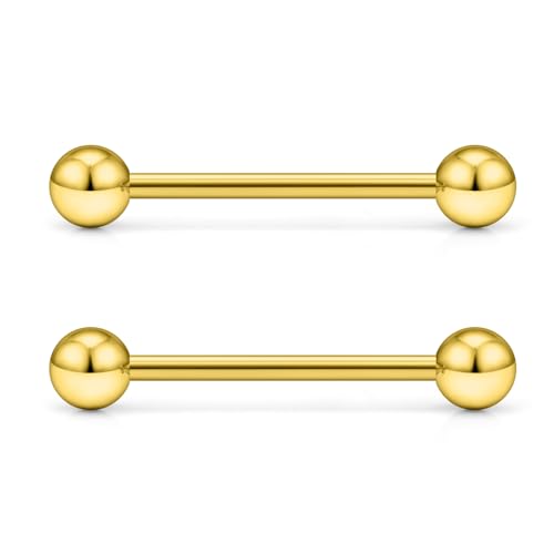 16G 14G Surgical Steel Tongue Rings Nipple Rings Industrial Piercing Jewelry Set Multi Size Straight Barbells 12mm 14mm 16mm 19mm 22mm 28mm 32mm 35mm 38mm 40mm 45mm for Women Men - color: goldtone, size: 14g,bar length 19mm