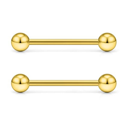 16G 14G Surgical Steel Tongue Rings Nipple Rings Industrial Piercing Jewelry Set Multi Size Straight Barbells 12mm 14mm 16mm 19mm 22mm 28mm 32mm 35mm 38mm 40mm 45mm for Women Men - color: goldtone, size: 14g,bar length 19mm