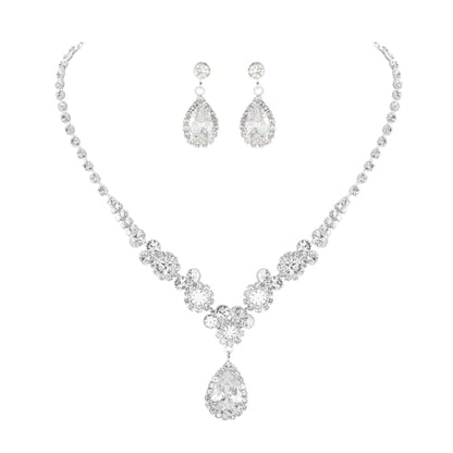 Unicra Bride Silver Bridal Necklace Earrings Set Crystal Bridal Wedding Jewelry Set Rhinestone Choker Necklace for Women and Brides - color: Silver