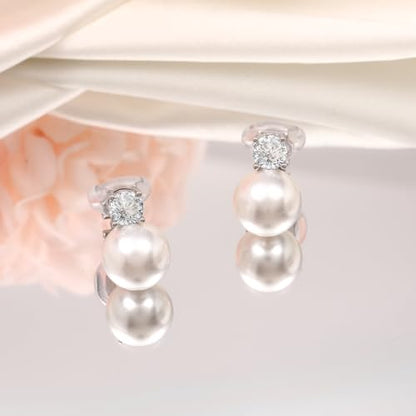 Awinesn Pearl Clip on Earrings for Women 14K Gold Silver Plated Pearl Earrings Cubic Zirconia Non Pierced Earrings for Women Jewelry Gifts Wedding Party - color: CZ-silver-10mm
