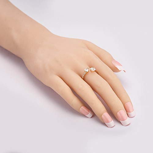 hsiyyecg Sliver/Gold Plated Double Heart Eternity Ring Shiny Cubic Zirconia Crystal Engagement Wedding Band Promise Ring Open Adjustable Statement Rings for Women(Gold) - color: gold