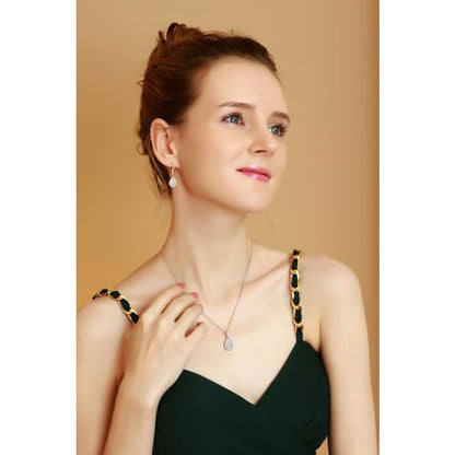 Jewelry Sets for Women, Necklace and Earring Sets for Women, Birthstone Jewelry, Genuine or Synthetic Gemstones, Teardrop Necklace and Dangle Earrings, Pendant Necklace, Sterling Silver Jewelry - color: Synthetic Opal - Rose Gold