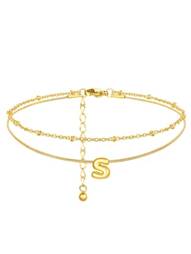 ChainsProMax Initial Ankle Bracelets for Women, Waterproof Anklets Bracelet Adjustable Summer Beach Women Foot Jewelry, Stainless Steel/Gold Plated-Send Gift Box/Letter A-Z - color: Gold Plated-S