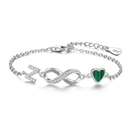 925 Sterling Silver Adjustable Letter Bracelets Infinity Heart Emerald Charm Link Bracelet ，Personalized Charm Alphabet Jewelry Valentines Christmas Mother’s Day Birthday Gifts - color: Z