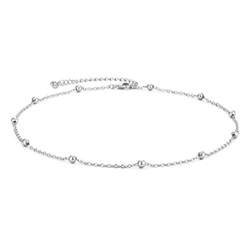 MEVECCO Dainty Choker Necklaces for Women, Beaded and Multi-Row Chains | 14K Gold Plated Brass, Select Silver Plated Brass Options, Polished And Textured Profiles For Everyday Styling - style: Beaded SLiver