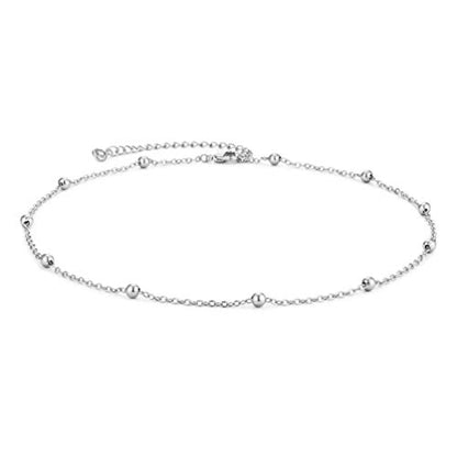 MEVECCO Dainty Choker Necklaces for Women, Beaded and Multi-Row Chains | 14K Gold Plated Brass, Select Silver Plated Brass Options, Polished And Textured Profiles For Everyday Styling - style: Beaded SLiver