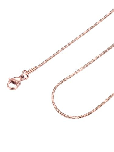 FOCALOOK Snake Chain Necklace, 1/1.2/1.5/2mm 14K Gold Plated Womens Chains | Hypoallergenic Stainless Steel Chain, Non Tarnish Rose Gold/Silver/Black Plated Finish, 14-30" Length for Everyday Layering - color: 1.2mm Rose Gold, size: 20 Inches