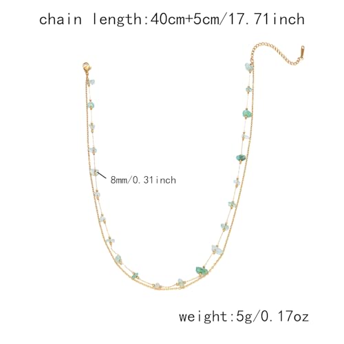 Harlermoon Natural Stone Layered Necklace for Women - 18K Gold Plated Stainless Steel Dainty Beaded Choker, Waterproof Tarnish Resistant Boho Summer Beach Jewelry Gift Box - color: Green