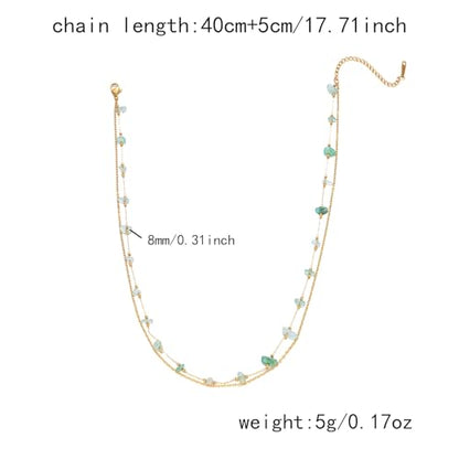 Harlermoon Natural Stone Layered Necklace for Women - 18K Gold Plated Stainless Steel Dainty Beaded Choker, Waterproof Tarnish Resistant Boho Summer Beach Jewelry Gift Box - color: Green
