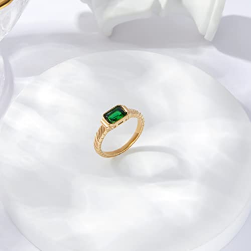 Gold Emerald Rings Gold Rings for Women Dainty Green Rings Cut Emerald Gemstones CZ Non Tarnish Gold Rings 14K Gold Plated Rings for Women Band Size 6/7/8/9 - size: Size 8