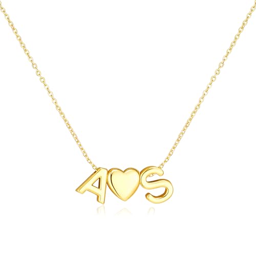 adoyi Initial Necklaces for Women 14k Gold Plated Layered bubble Letter Necklace Dainty Heart A-Z Pendant Necklace Initial Necklaces Stack Birthday Gifts for Women Jewelry - color: Gold-Heart, style: A+S