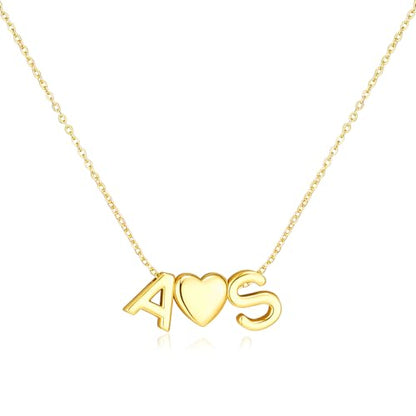 adoyi Initial Necklaces for Women 14k Gold Plated Layered bubble Letter Necklace Dainty Heart A-Z Pendant Necklace Initial Necklaces Stack Birthday Gifts for Women Jewelry - color: Gold-Heart, style: A+S