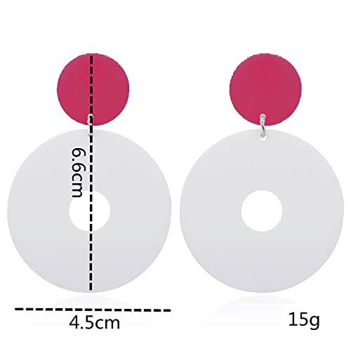 Acrylic Transparent Hollow Double Circle Round Dangle Earrings Geometric Statement Drop Earrings for Women Summer Holiday Cool Party Jewelry - color: red white