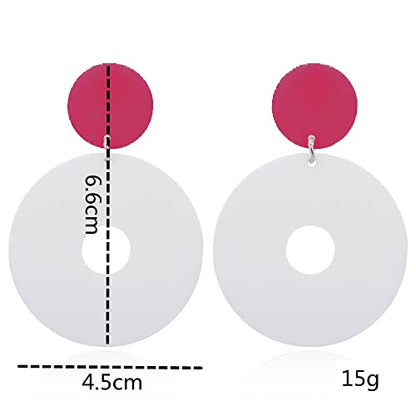 Acrylic Transparent Hollow Double Circle Round Dangle Earrings Geometric Statement Drop Earrings for Women Summer Holiday Cool Party Jewelry - color: red white