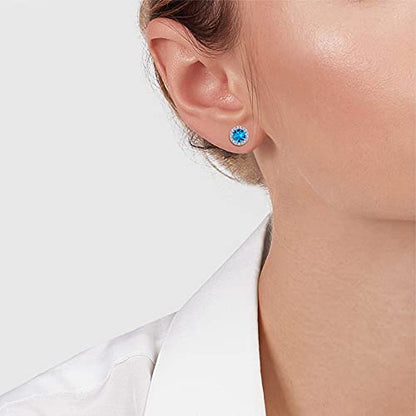 Bestyle Sparkling 925 Sterling Silver Birthstone Stud Earrings for Women, Heart/Round/Teardrop/Square Solitaire Diamond Studs Earrings, Great Birthday/Christmas Gifts - style: 12. Blue Topaz-Dec.-round