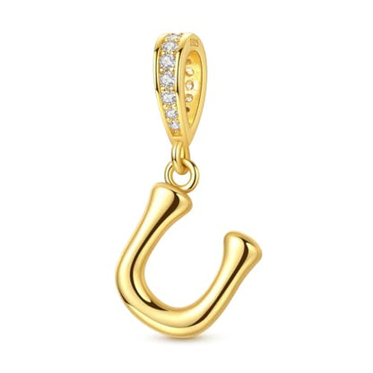 Hapour Gold Initial Letter Charms 925 Sterling Silver Alphabet Beads | 14K Gold Plated, A-Z Letter Charms, For Bracelets Necklace, Cubic Zirconia, DIY Dangle Pendant Beads, For Women Mom - color: Golden initial letter U
