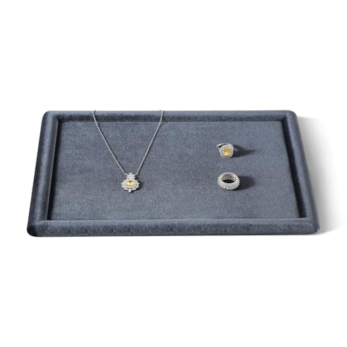 Velvet Jewelry Display Tray for Ring Earrings Necklace Bracelet Flat Tray - color: Gray, size: 12.99 × 9.06 in