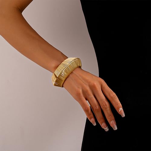 Chunky Cuff Bracelets for Women Wide Gold/Silver Cuffs Bangle Hollow Out Adjustable Bracelets Punk Vintage Jewelry - style: U-Gold A
