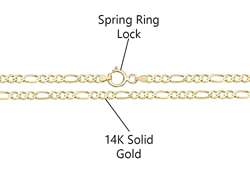 Savlano 14K Solid Gold Italian Chain Figaro, Rope, Mariner, Box, Cuban 14 Karat Anklet for Women Comes With Gift Box - Made in Italy - style: Figaro 2mm