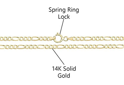 Savlano 14K Solid Gold Italian Chain Figaro, Rope, Mariner, Box, Cuban 14 Karat Anklet for Women Comes With Gift Box - Made in Italy - style: Figaro 2mm