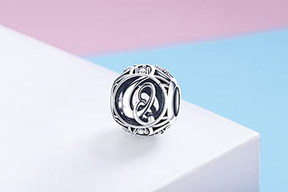 Letter Charms 925 Sterling Silver Initial A-Z Bead Charms | For Bracelets Necklaces, Hypoallergenic,Cubic Zirconia Alphabet Beads, Personalized Gifts for Women - color: Q