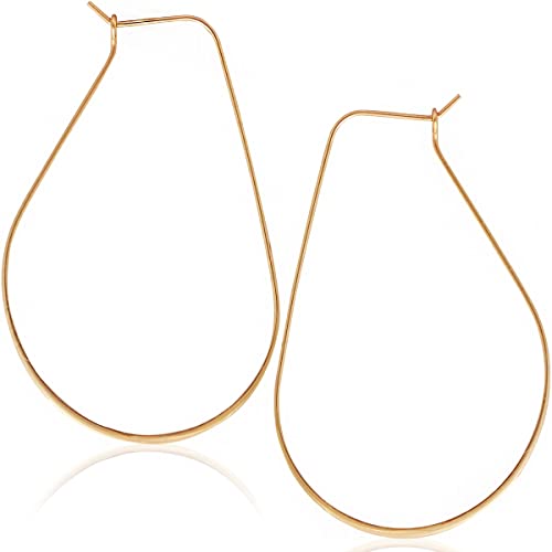 Oval Threader Hoop Earrings for Women - Lightweight Thin Earring Hoops | Plated in 18K Gold or 925 Sterling Silver, Hypoallergenic and Safe for Sensitive Ears - color: 2.3" inch - 18K Gold Plated