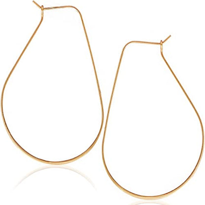 Oval Threader Hoop Earrings for Women - Lightweight Thin Earring Hoops | Plated in 18K Gold or 925 Sterling Silver, Hypoallergenic and Safe for Sensitive Ears - color: 2.3" inch - 18K Gold Plated