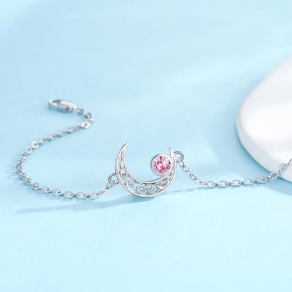 Moon Bracelet for Women 925 Sterling Silver Moonstone/Birthstone Moon Bracelet Butterfly/Dragonfly Bracelet Celtic Moon Butterfly Dragonfly Jewelry Gifts for Women - style: 10-Oct Birthstone