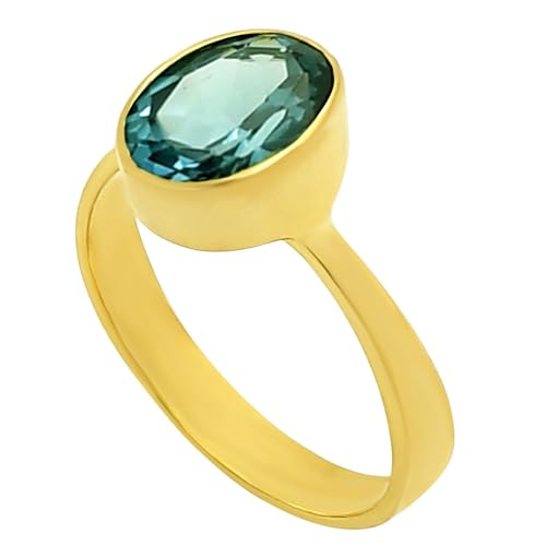 18K Gold Filled Non-Tarnish Ring for Women – Oval Multi Gemstone Solitaire Band – Classic Birthstone Jewelry for Everyday Wear - color: London Blue Topaz