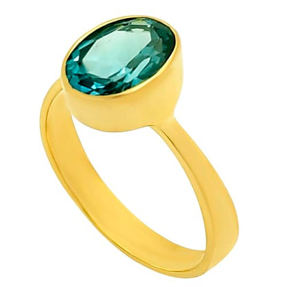 18K Gold Filled Non-Tarnish Ring for Women – Oval Multi Gemstone Solitaire Band – Classic Birthstone Jewelry for Everyday Wear - color: London Blue Topaz