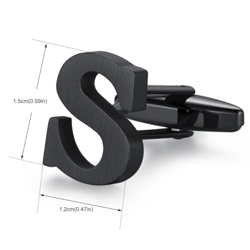 HONEY BEAR Black Initial Letter Round Cufflinks Tie Clip Set for Men | Wedding Business, Tarnish-Resistant, Steel-Plated Copper Base, Gift Box, for Groomsmen, Father, Husband, Anniversary, Formal - style: S