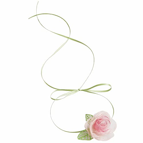 Black Choker Camellia Flower Lace-up Necklace For Women - color: Pink foliage flowers