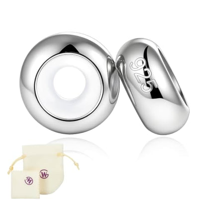 GW Stopper Charms 925 Sterling Silver Round Rondelle Spacer Beads with Exquisite Velvet Bag for Charm Bracelets for Women - color: Silver-2PCS
