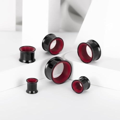 DOEARKO 2Pcs Stainless Steel Outer Ring & PLA Inner Plug Ear Gauges (2g/6mm - 1"/25mm) Hypoallergenic Double Material for Stretched Ears Lightweight Breathable Plugs - color: B&R, size: 10mm(00g)