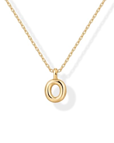 PAVOI 14K Gold Plated Dainty Chunky Bubble Initial Letter Pendant Necklace for Women | Alphabet Letter Necklace - style: - O