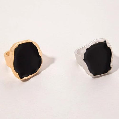 Statement Big Chunky Gold Black Two-tone Enamel Drip Ring Earrings Set for Women, Retro Large CZ Crystal Cocktail Rings Earring Geometric Jewelry Gift - color: Gold Silver-2Pcs