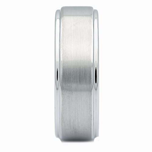 Tungsten Carbide Wedding Bands That Feature Different Finishes and Edge Colors - color: White/Brushed-8mm