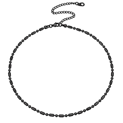 FOCALOOK Choker Necklace for Women, Double Layered Boho Beaded Choker Chain | Dainty 14K Gold Plated/Silver/Black Metal, Simple Small Satellite Beaded Chain Necklace, Hypoallergenic for Everyday Wear - color: 03.Beaded Choker-Black