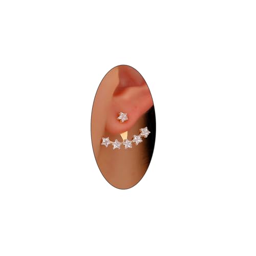 Rhinestone Star Jacket Statement Earrings for Women,14K Gold Cubic Zirconia Climber Stud Jewelry Party Prom Fashion Cartilage Earring Gifts - style: AA